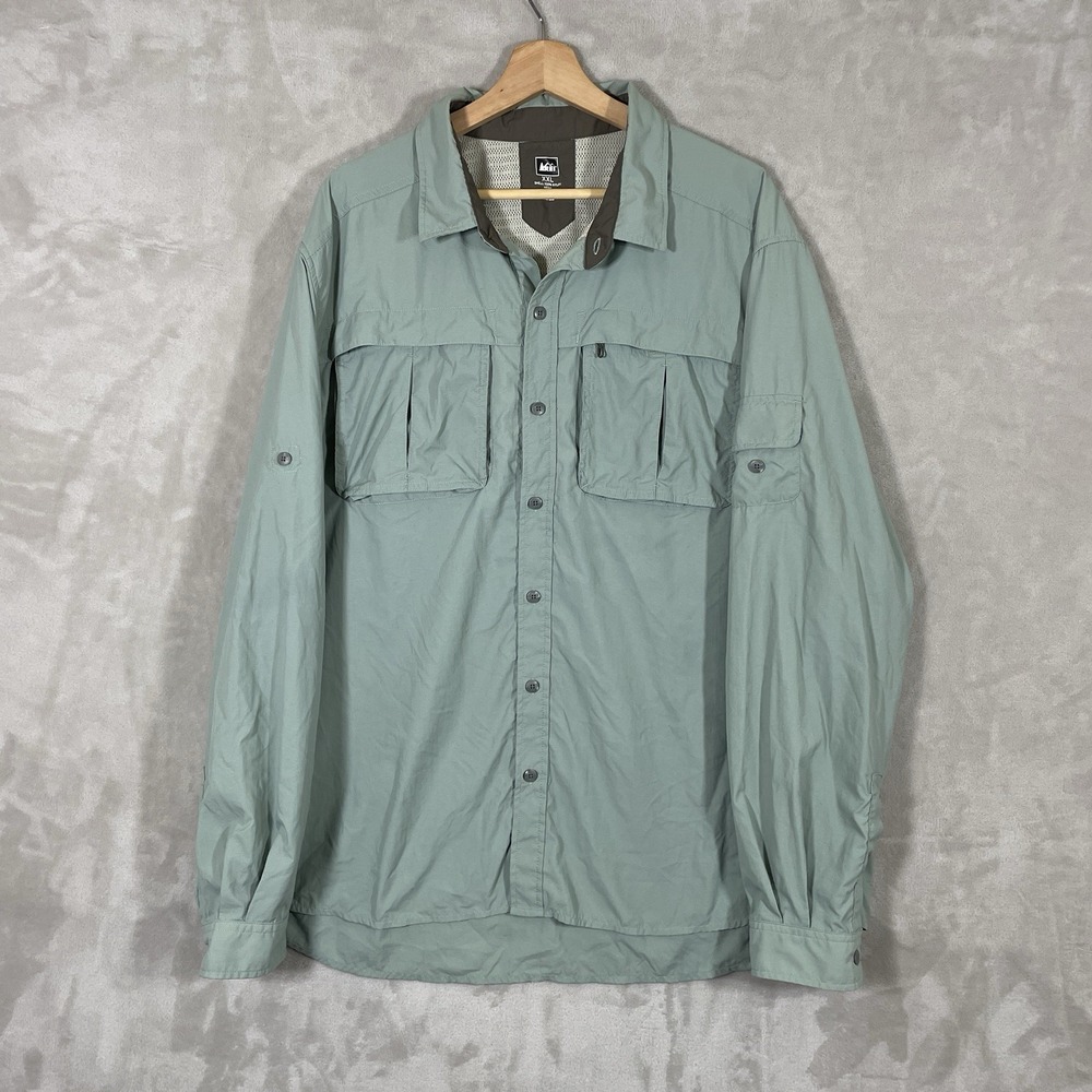 REI Co-Op Shirt Mens XXL Teal Vented Button Up Outdoor Hiking Fishing Summer